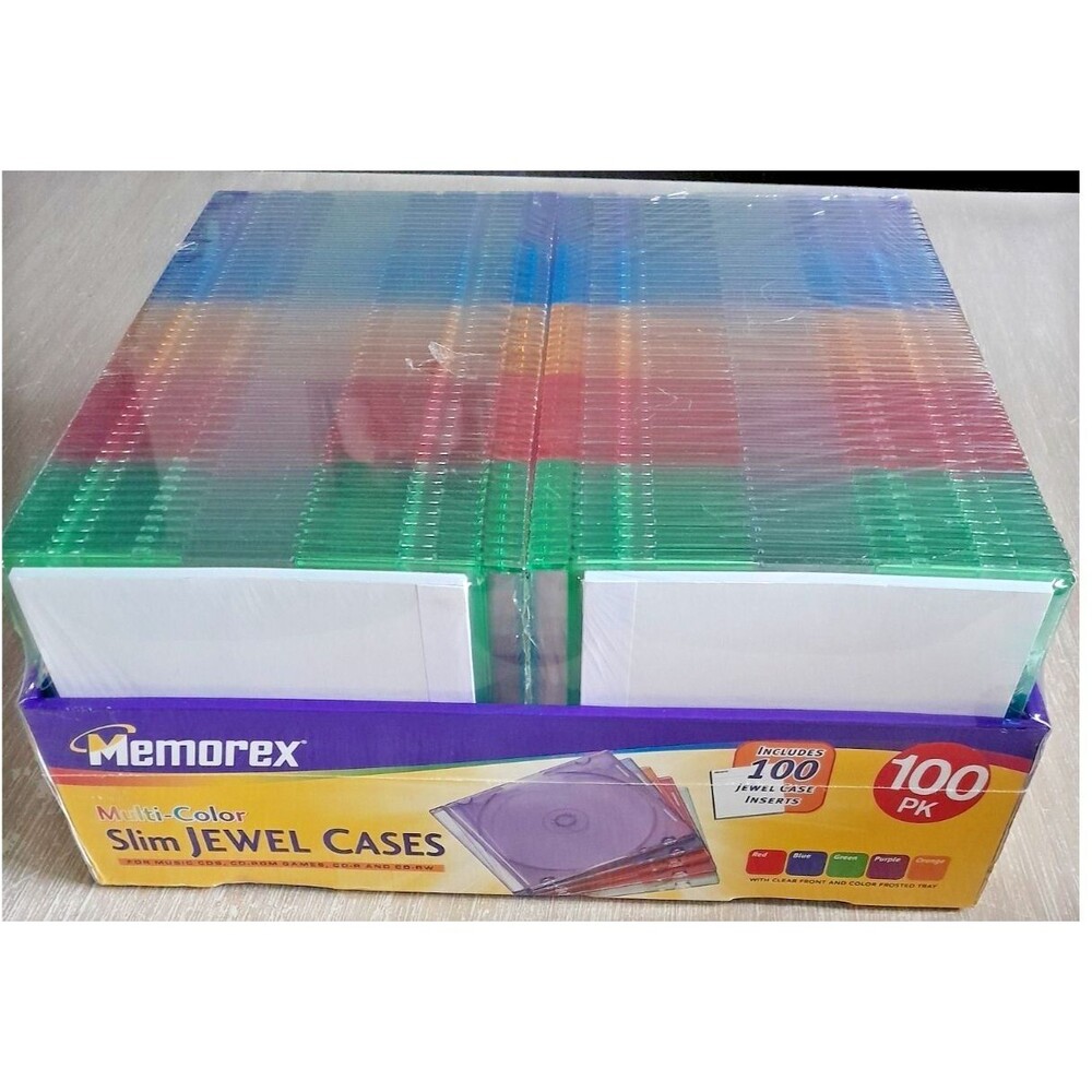 Memorex Slim Jewel Cases 100 Pack Multi-Color w/ Inserts 2006 Sealed New